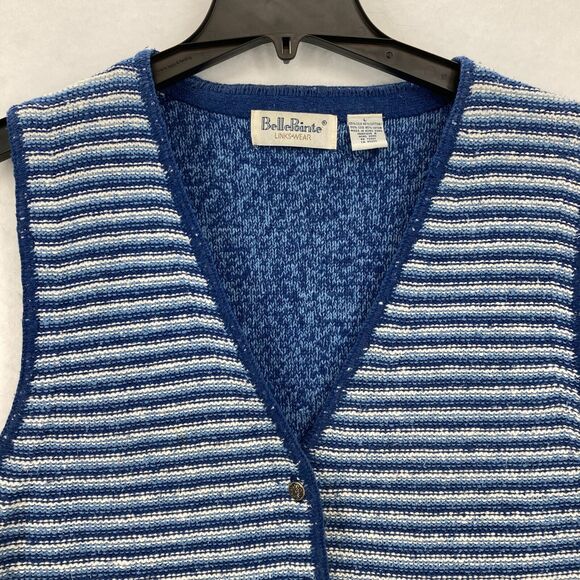 Belle Pointe Sweater Vest Women's Large Blue Striped Silk Blend Sleeveless Y2K - Picture 2 of 10